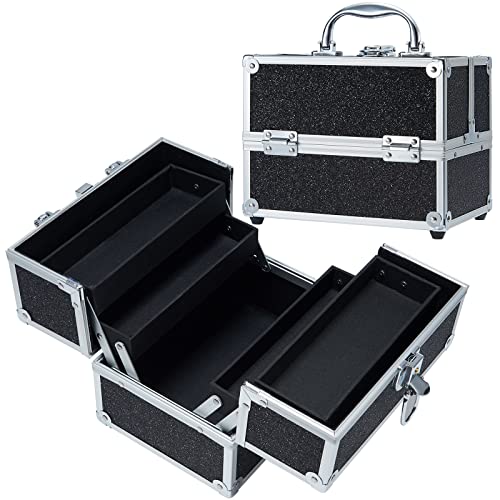 FRENESSA Black Portable Makeup Organizer Case with 4 Trays and Lock for Travel