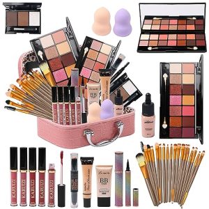 All-in-One Pink Makeup Kit featuring 28 Eyeshadow Colors and 20 Professional Brushes for Women and Teens