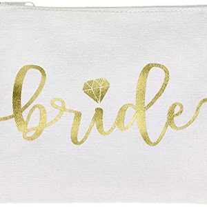 White and Gold Bride Tribe Makeup Bag for Bachelorette, Bridal Shower, Wedding Keepsake