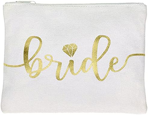 White and Gold Bride Tribe Makeup Bag for Bachelorette, Bridal Shower, Wedding Keepsake