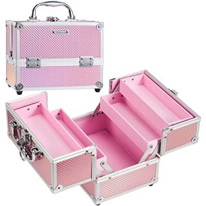 Frenessa Pink Lined 4-Tier Makeup Train Case for Women and Girls Lockable, Large Capacity