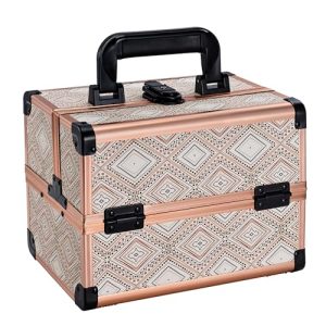 Joligrace Bohemian Portable Makeup Train Case with Mirror, 2 Trays, Travel Cosmetic Box