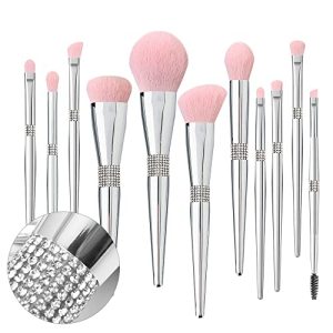Luxury 11-Piece Silver Glitter Makeup Brush Set Vegan Synthetic Hair with Gift Box