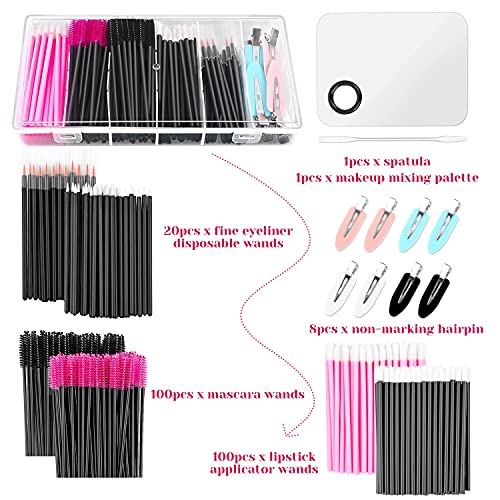 Disposable Makeup Applicators Kit 200 Pcs, Mascara Wands, Lip Brushes, Hair Clips, Tray, Organizer Box - Image 2