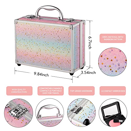 Hot Sugar Rainbow Makeup Kit Teen Girls 15-Piece Starter Set Eye Shadow Lip Gloss Blush Brushes Mirror - Image 2