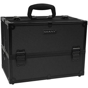 SHANY Essential Pro Makeup Train Case Portable Organizer with Locks and Shoulder Strap - All Black