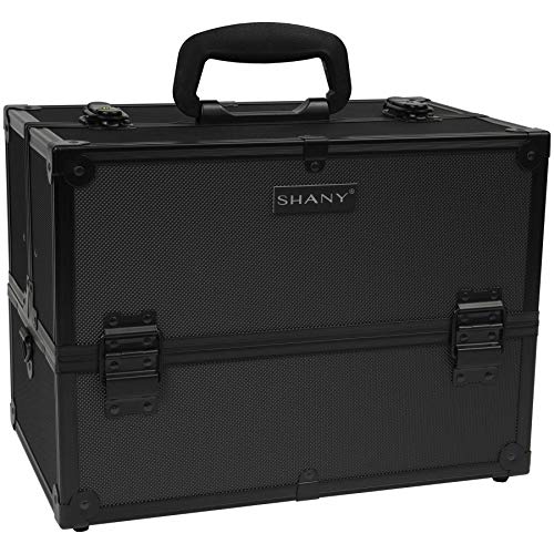 SHANY Essential Pro Makeup Train Case Portable Organizer with Locks and Shoulder Strap - All Black