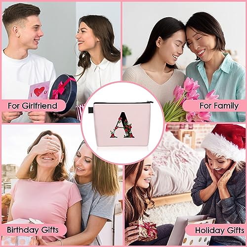 Initial Letter A Makeup Bag for Women Girl, A-Z Personalized Makeup Bag Pink Monogram Cosmetic Bag, Custom Graduation Nurse Week Gift Birthday Bridesmaid Makeup Bag for Bridesmaids - Image 7