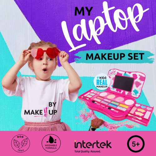 Pink Foldable Makeup Palette and Mirror, Age-Appropriate First Makeup Set for Young Girls - Image 2