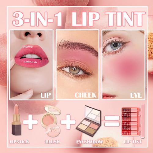 Six Color Lip Tint Stain Mini Liquid Lipstick Set for Lips and Cheeks Long-Lasting Peach Formula - Image 4