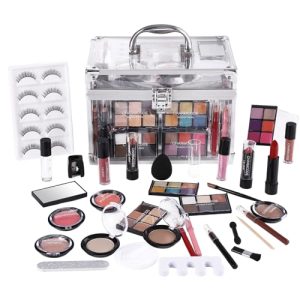 CHARMCODE Complete Women's Makeup Set with Eyeshadow, Lipsticks, Blushes, and Train Case