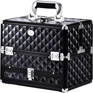 Joligrace Black Professional Travel Makeup Train Case Organizer with Drawer, Portable Design