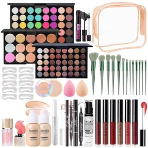 Makeup Present Set for Teen Girl Women, Travel Makeup Kit, Makeup Full Kit for Beginner, Makeup Bundle Include 2 Matte & Shimmer Eyeshadow Palettes, Liquid Glitter Eyeshadow, Eyeliner & Lip Gloss Set