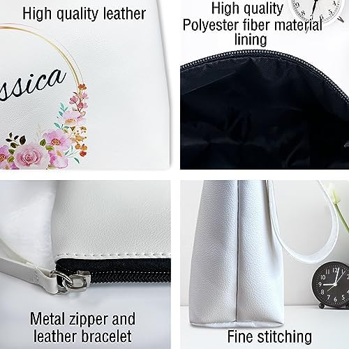 Personalized Makeup Bag PU Leather Waterproof Custom Monogrammed Cosmetic Bag with Inner Pocket Gift for Wedding Birthday Christmas Bride Bridesmaid Friends - Image 3