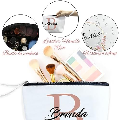 Personalized Makeup Bag PU Leather Waterproof Custom Monogrammed Cosmetic Bag with Inner Pocket Gift for Wedding Birthday Christmas Bride Bridesmaid Friends - Image 5
