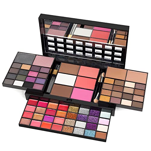 Complete 74 Color Makeup Palette Set with 36 Eyeshadows, 28 Lip Glosses, 3 Blushers