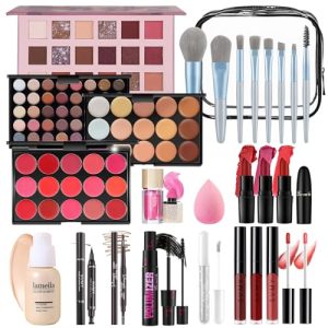 Teen Girls Travel Makeup Kit with 2 Eyeshadow Palettes and Lip Products