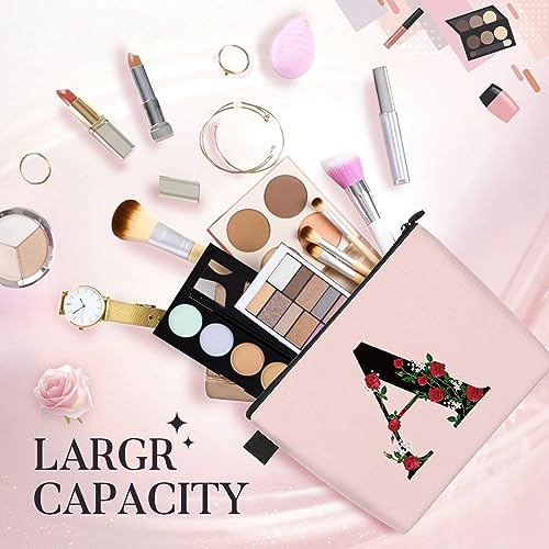 Initial Letter A Makeup Bag for Women Girl, A-Z Personalized Makeup Bag Pink Monogram Cosmetic Bag, Custom Graduation Nurse Week Gift Birthday Bridesmaid Makeup Bag for Bridesmaids - Image 2