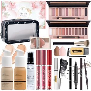 15-Piece Makeup Kit for Women and Teens: Eyeshadow, Foundation, Lip Gloss, Brushes
