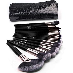24-Piece Professional Makeup Brush Set with Kabuki, Foundation, Eye Shadow Brushes and Bag
