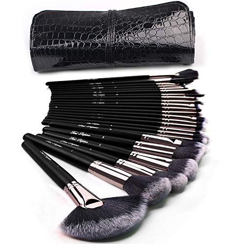 24-Piece Professional Makeup Brush Set with Kabuki, Foundation, Eye Shadow Brushes and Bag