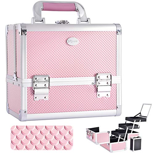 Joligrace 10-Inch Mermaid Pink Makeup Train Case Cosmetic Box 3 Tiers Mirror Brush Holder
