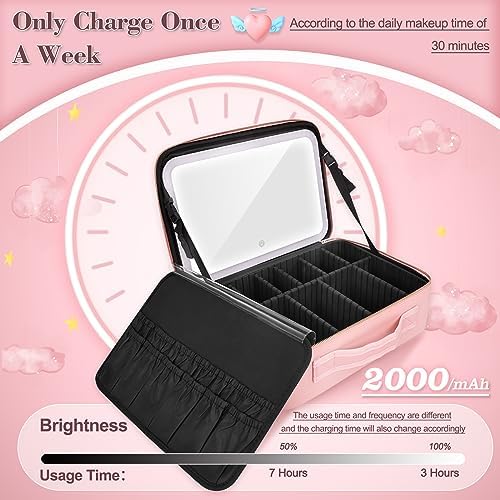Cenoz Super Large Makeup Bag with LED Lighted Mirror and Adjustable Brightness in Pink - Image 3