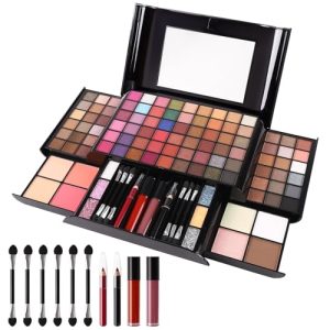 12 Shade Professional All-in-One Makeup Kit with Blushes, Brushes, and Mirror