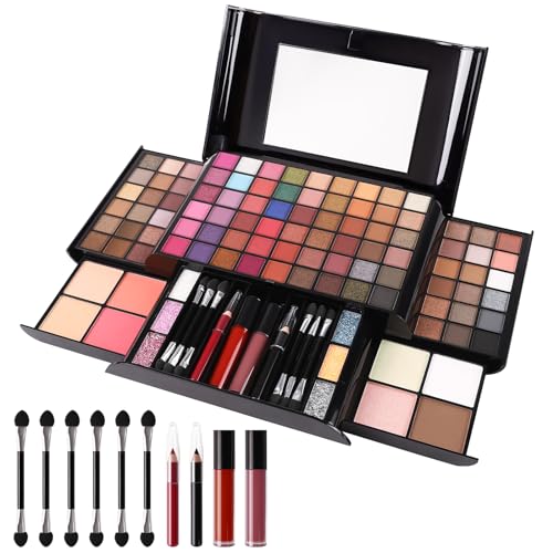 12 Shade Professional All-in-One Makeup Kit with Blushes, Brushes, and Mirror