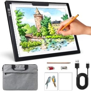 Rechargeable A4 Light Box with Padded Case and Clip, 6 Brightness Levels for Artists