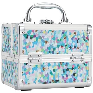 Frenessa Portable Makeup Train Case Organizer 2 Trays Mirror for Travel