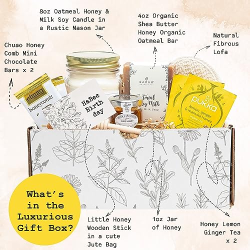 RaRaw Botanicals Birthday Self Care Gift Box with Soap, Candle, Loofah, Tea, Chocolate - Image 2