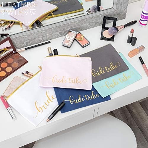 Heather & Willow Blush 8 Piece Canvas Makeup Bag Set for Bridesmaids & Bachelorette Parties - Image 5
