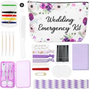 Whaline Floral Wedding Survival Kit Canvas Cosmetic Bag for Bride Emergency Supplies 10x6 inches
