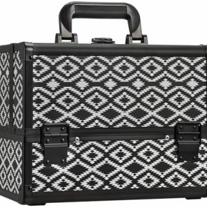 Joligrace Professional Makeup Train Case Organizer with Sliding Trays, Mirror, Lockable, 15-inch