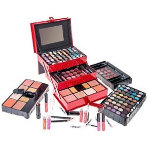 SHANY All-In-One 24 Piece Makeup Kit with Eyeshadow, Blushes, Lipstick, and Mirror, Red