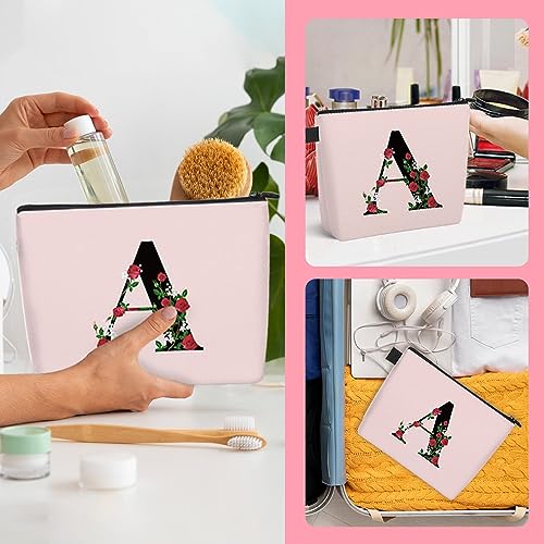 Initial Letter A Makeup Bag for Women Girl, A-Z Personalized Makeup Bag Pink Monogram Cosmetic Bag, Custom Graduation Nurse Week Gift Birthday Bridesmaid Makeup Bag for Bridesmaids - Image 6