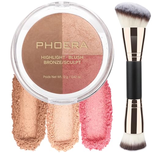 PHOERA Contour Palette 6 Color Makeup with Highlighter Bronzer Blush - Lightweight Waterproof (#002)