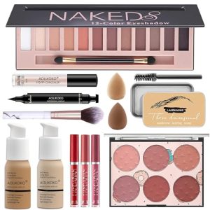 12-Color Professional Makeup Kit for Women - Eyeshadow, Foundation, Lipstick, Blush, Brushes, Eyeliner Stamp
