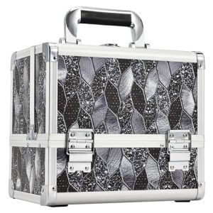 Joligrace Black Mosaic Print Makeup Train Case with Mirror and Compartments Large