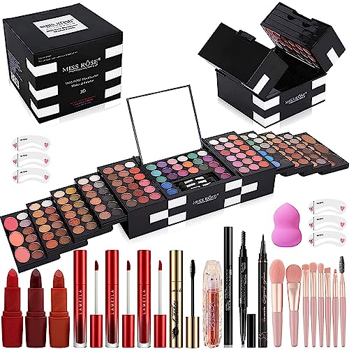 MISS ROSE 148 Color Pro Makeup Palette Complete Kit for Women Beginners with Brushes