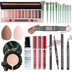 Complete Makeup Set for Women Teens Matte Eyeshadow Foundation Brushes Lip Gloss Kit