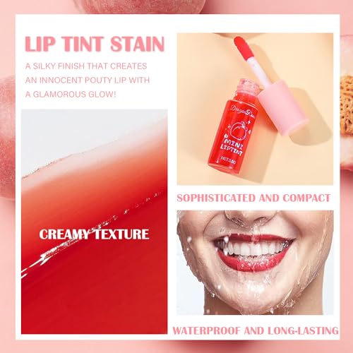 Six Color Lip Tint Stain Mini Liquid Lipstick Set for Lips and Cheeks Long-Lasting Peach Formula - Image 6