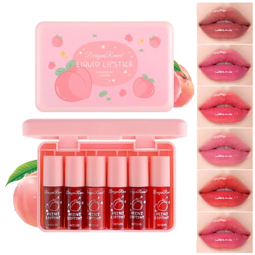 Six Color Lip Tint Stain Mini Liquid Lipstick Set for Lips and Cheeks Long-Lasting Peach Formula