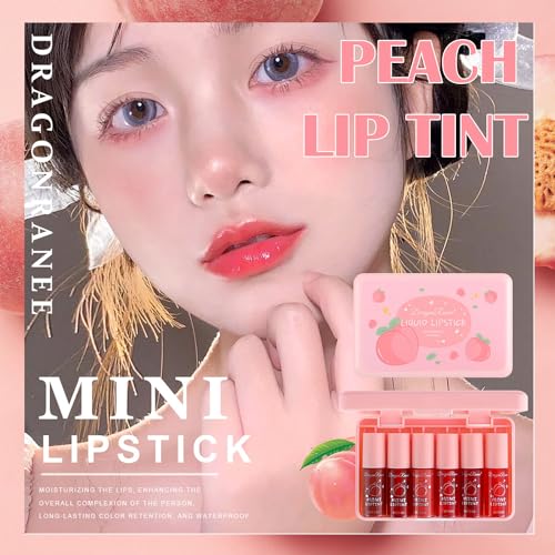 Six Color Lip Tint Stain Mini Liquid Lipstick Set for Lips and Cheeks Long-Lasting Peach Formula - Image 2