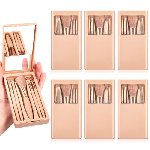 Apricot Mini 6-Piece Travel Makeup Brush Set for Bridesmaid Proposal Gifts
