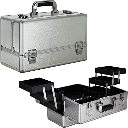 Silver Lightweight 6-Tier Aluminum Makeup Organizer and Travel Train Case