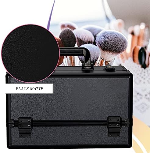 Black 6-Tier Lockable Makeup Organizer and Travel Kit Portable Aluminium Train Case - Image 2