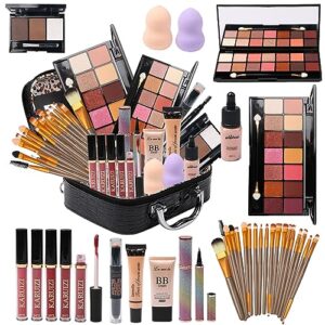 2x14 Color Eyeshadow Palette and 20 Makeup Brushes All-in-One Kit for Women Teens Black