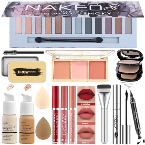 All-in-One Makeup Kit for Women and Teens, Complete Cosmetics Set for Beginners and Professionals, 12-Piece Grey